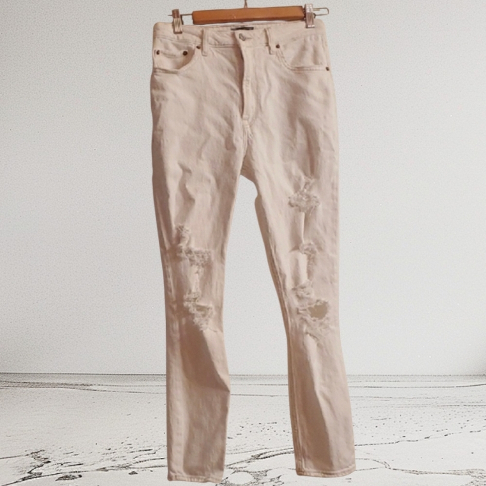 Abercrombie & Fitch Jeans Womens Size 4 White Distressed Ripped Simone High Rise